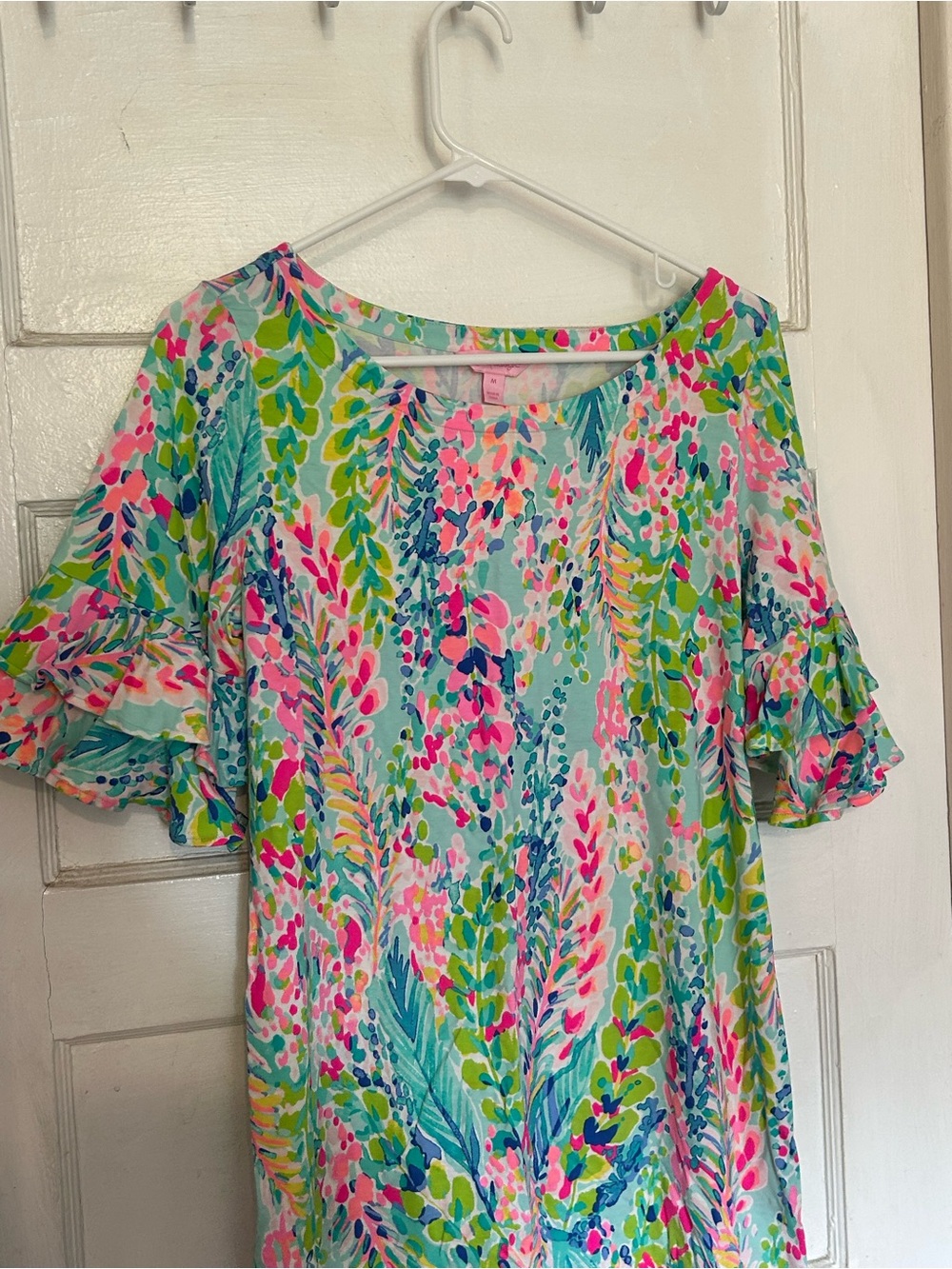 Lilly Pulitzer Floral Ruffle-Sleeve Tunic in Pink, Green & Blue